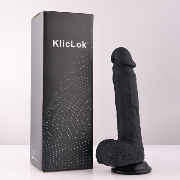 KlicLok 21 cm Silicone Dildo Flexible Lifelike Silicone Black Dildo with Keel for KlicLok Sex Machines, Intermediate Series